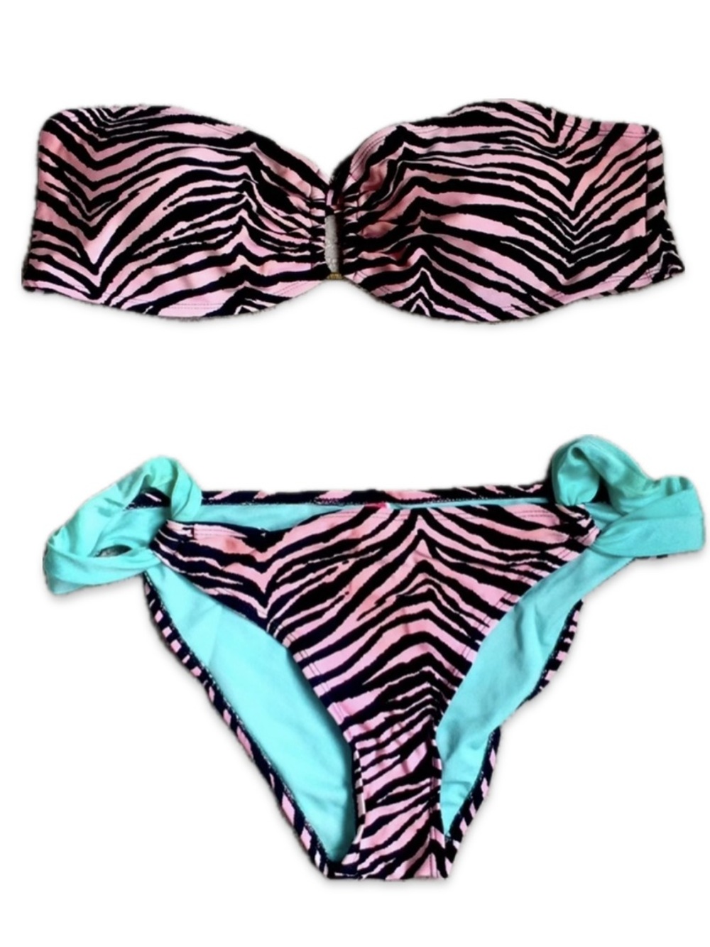 Ardene Zebra Print Strapless Padded Cut Out Bikini Set XL